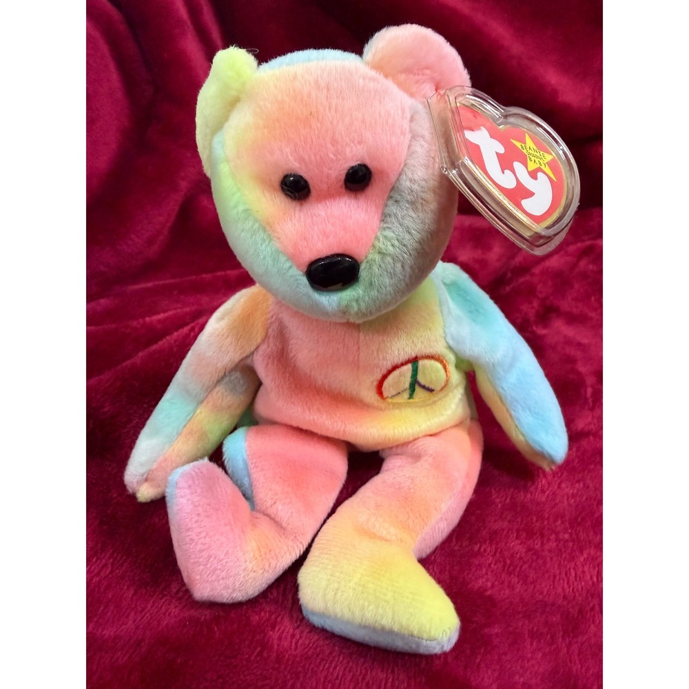 Ty Beanie Baby Peace Bear Unisex OS Multicolor Excellent Tie Dye Plush 1996